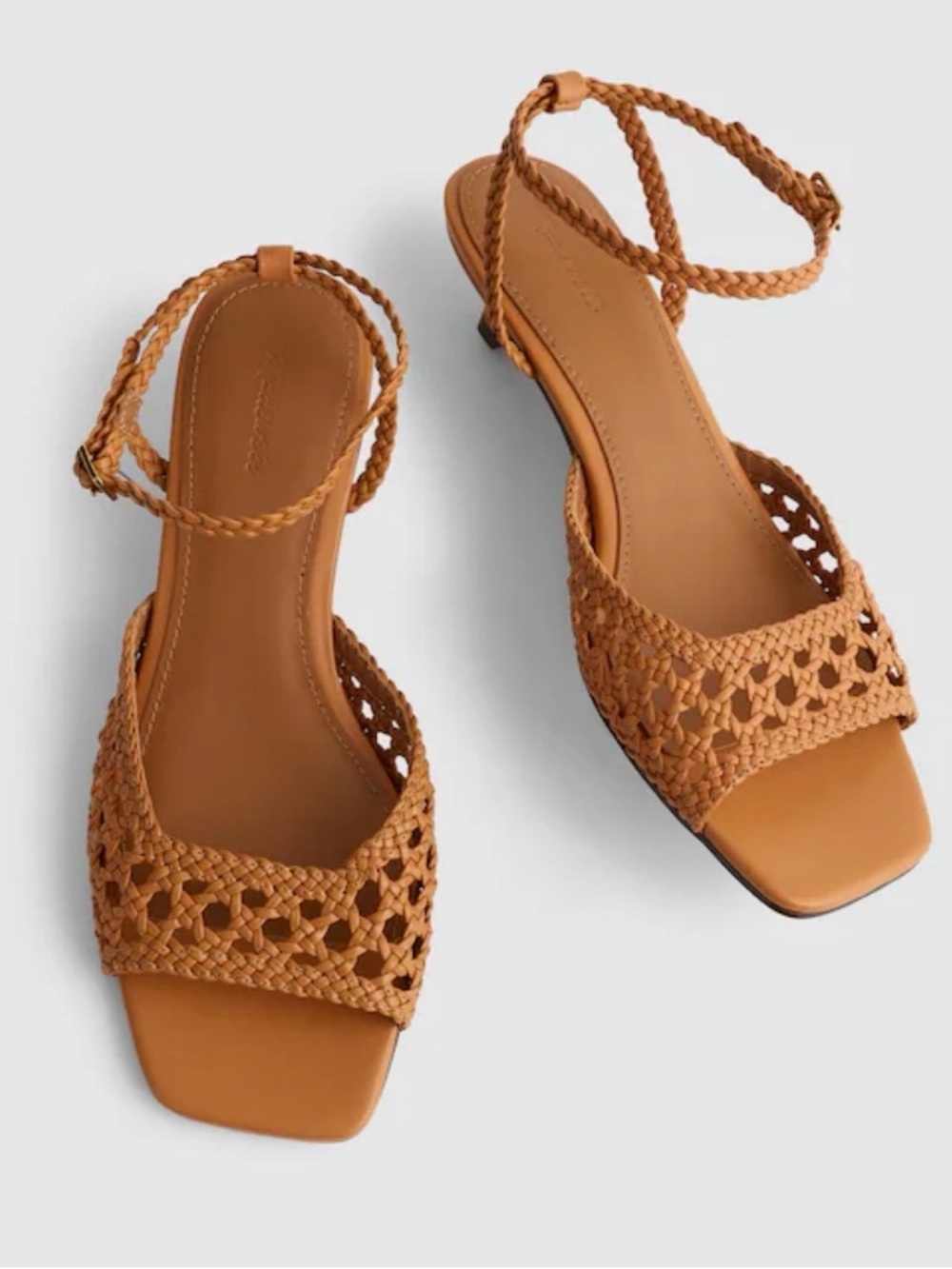 Madewell The Tyra Ankle-Strap Kitten-Heel Sandal Woven Leather Ivory OA490 7.5